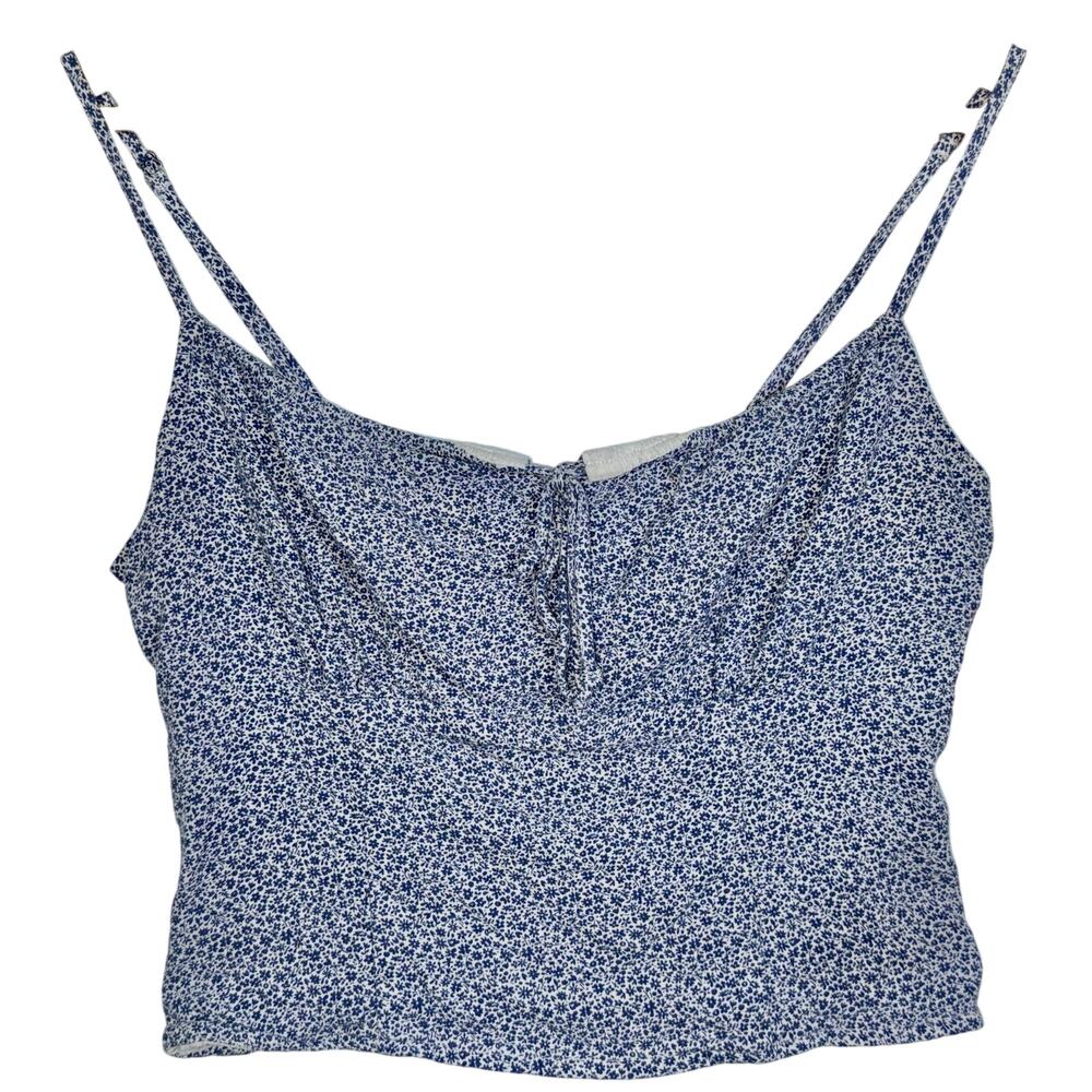 Abercrombie & Fitch Blue White Floral Tie Front Crop Top Cropped Tank Top Size S